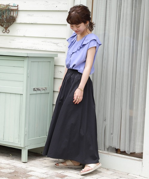 studio CLIP（スタディオクリップ）の「【低身長向けアイテム/WEB限定】ラッフル襟プルオーバー（Tシャツ/カットソー・レディース・オフホワイト/ブルー・FREE）」の8枚目の写真