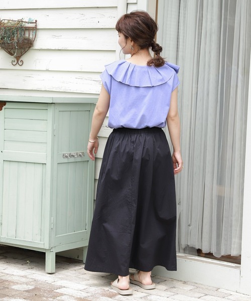 studio CLIP（スタディオクリップ）の「【低身長向けアイテム/WEB限定】ラッフル襟プルオーバー（Tシャツ/カットソー・レディース・オフホワイト/ブルー・FREE）」の17枚目の写真