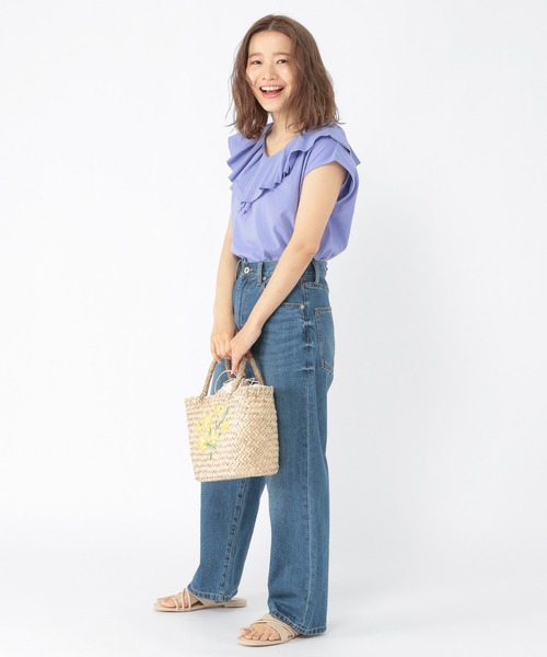 studio CLIP（スタディオクリップ）の「【低身長向けアイテム/WEB限定】ラッフル襟プルオーバー（Tシャツ/カットソー・レディース・オフホワイト/ブルー・FREE）」の4枚目の写真