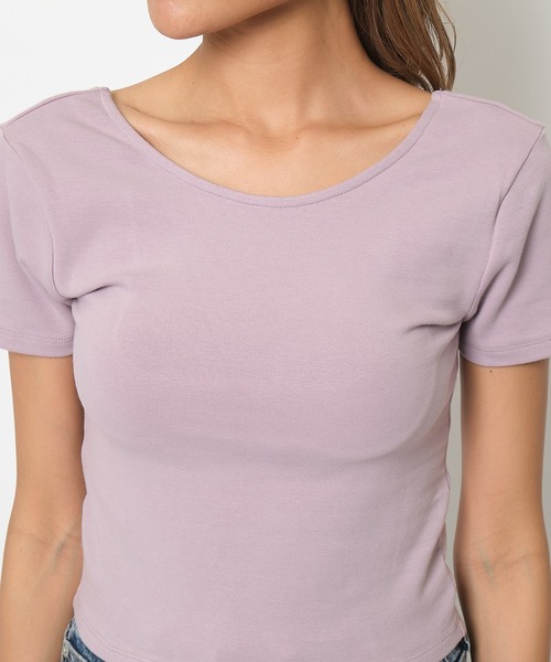 SPIRALGIRL(スパイラルガール)の「バックオープンちびTシャツ(Tシャツ/カットソー・レディース・ブラック/オフホワイト/ピンク・FREE)」の5枚目の写真