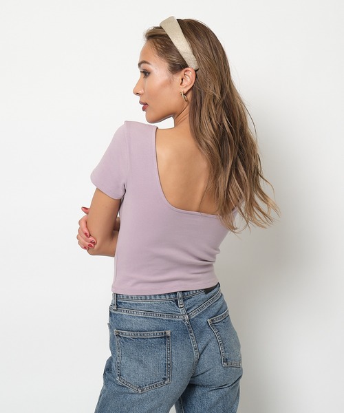 SPIRALGIRL(スパイラルガール)の「バックオープンちびTシャツ(Tシャツ/カットソー・レディース・ブラック/オフホワイト/ピンク・FREE)」の12枚目の写真