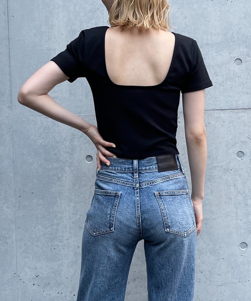 SPIRALGIRL(スパイラルガール)の「バックオープンちびTシャツ(Tシャツ/カットソー・レディース・ブラック/オフホワイト/ピンク・FREE)」の8枚目の写真