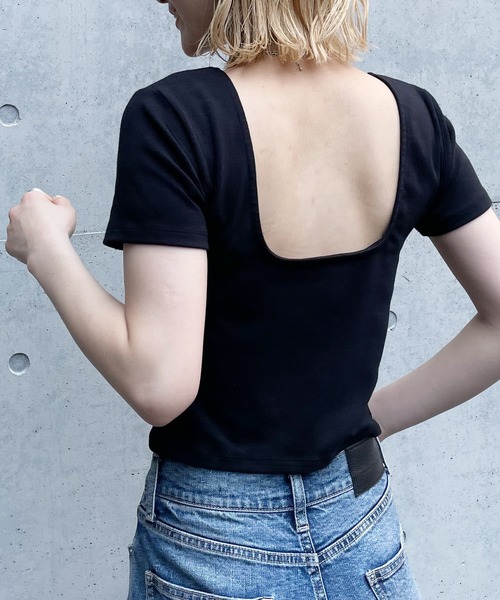 SPIRALGIRL(スパイラルガール)の「バックオープンちびTシャツ(Tシャツ/カットソー・レディース・ブラック/オフホワイト/ピンク・FREE)」の13枚目の写真