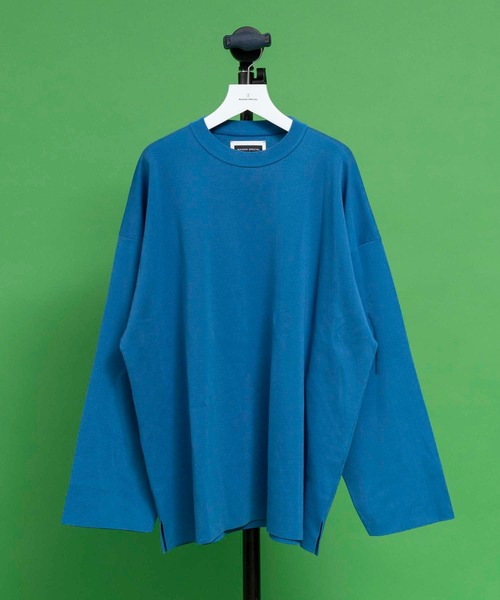 MAISON SPECIAL◆18Gミラノリブプライムオーバークルーネックニットプルオーバー/0/ポリエステル/パープル/無地 ユニセックスアイテム》ピマテクノ18Gミラノリブプライム