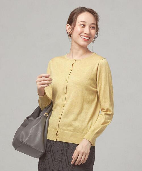 closet story（クローゼットストーリー）の「＜closet story（クローゼットストーリー）＞ラメ クルーネック カーディガン -ウォッシャブル-（カーディガン/ボレロ・レディース・ネイビー/ライム/イエロー・FREE）」の3枚目の写真