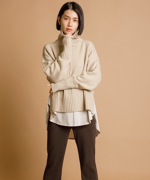 CIENA（シエナ）の「サイドスリットタートルニットプルオーバー（ニット/セーター・レディース・ブラック/ベージュ/ブラウン/グレー/オフホワイト/オレンジ/ブルー/グリーン/プラム/ホワイト系その他/グレー系その他/ブラック系その他/グリーン系その他/オレンジ系その他/ボルドー/イエロー・FREE）」の19枚目の写真