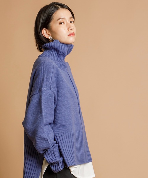 CIENA（シエナ）の「サイドスリットタートルニットプルオーバー（ニット/セーター・レディース・ブラック/ベージュ/ブラウン/グレー/オフホワイト/オレンジ/ブルー/グリーン/プラム/ホワイト系その他/グレー系その他/ブラック系その他/グリーン系その他/オレンジ系その他/ボルドー/イエロー・FREE）」の18枚目の写真