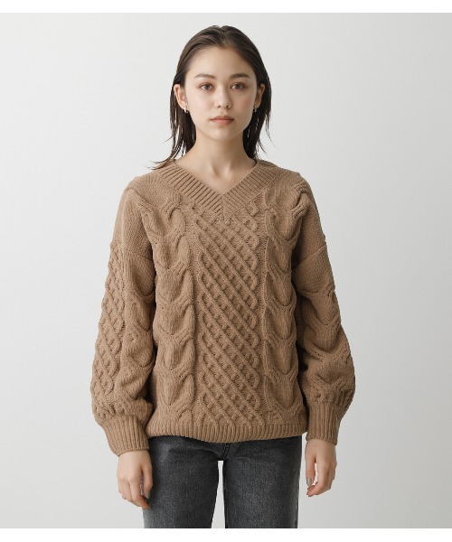 CHENILLE CABLE V/N KNIT TOPS/シェニールケーブルVネックニット