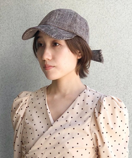yield（イールド）の「【Lovable】Tweed Back Ribbon Cap BATT-17539（キャップ・レディース・チャコールグレー/ベージュ/ブラウン/キャメル・FREE）」の6枚目の写真