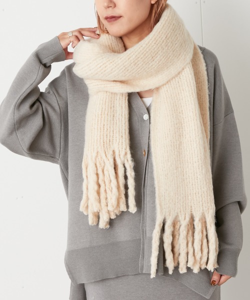 Omekashi(オメカシ)の「リサイクルフリンジストール(マフラー・レディース・グレー/ブルー/オフホワイト・FREE)」の2枚目の写真