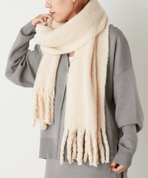 Omekashi(オメカシ)の「リサイクルフリンジストール(マフラー・レディース・グレー/ブルー/オフホワイト・FREE)」の4枚目の写真