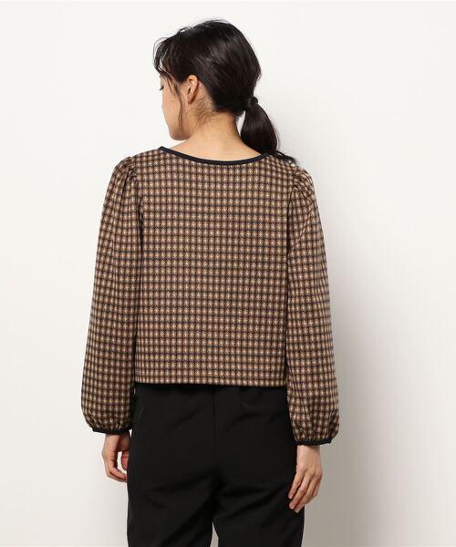 ems excite（エムズエキサイト）の「パイピングチェック柄カットソー（Tシャツ/カットソー・レディース・ベージュ/ブラック系その他/ダークブラウン・FREE）」の5枚目の写真