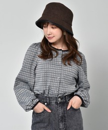 パイピングチェック柄カットソー