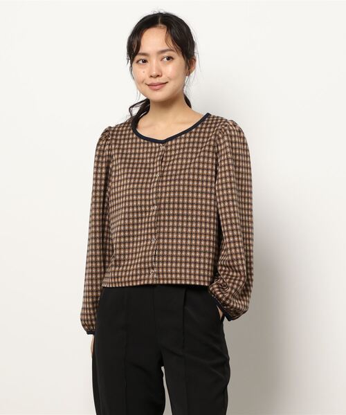 ems excite（エムズエキサイト）の「パイピングチェック柄カットソー（Tシャツ/カットソー・レディース・ベージュ/ブラック系その他/ダークブラウン・FREE）」の18枚目の写真