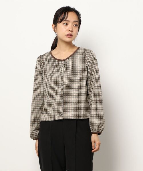 ems excite（エムズエキサイト）の「パイピングチェック柄カットソー（Tシャツ/カットソー・レディース・ベージュ/ブラック系その他/ダークブラウン・FREE）」の19枚目の写真