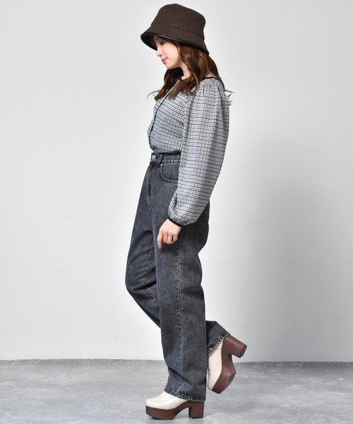 ems excite（エムズエキサイト）の「パイピングチェック柄カットソー（Tシャツ/カットソー・レディース・ベージュ/ブラック系その他/ダークブラウン・FREE）」の6枚目の写真