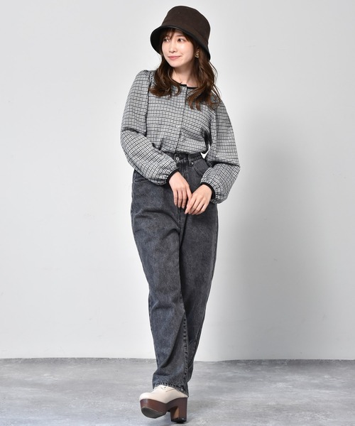 ems excite（エムズエキサイト）の「パイピングチェック柄カットソー（Tシャツ/カットソー・レディース・ベージュ/ブラック系その他/ダークブラウン・FREE）」の7枚目の写真