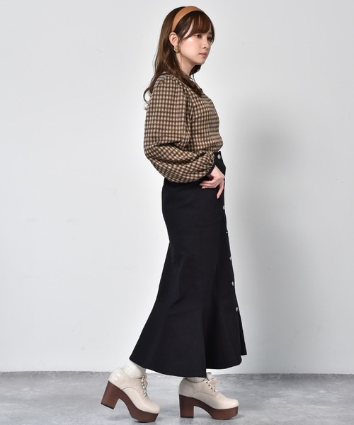 ems excite（エムズエキサイト）の「パイピングチェック柄カットソー（Tシャツ/カットソー・レディース・ベージュ/ブラック系その他/ダークブラウン・FREE）」の8枚目の写真