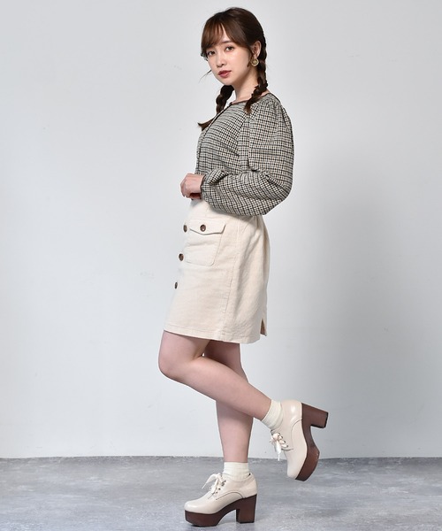 ems excite（エムズエキサイト）の「パイピングチェック柄カットソー（Tシャツ/カットソー・レディース・ベージュ/ブラック系その他/ダークブラウン・FREE）」の10枚目の写真