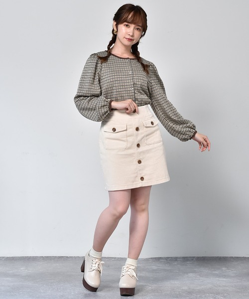 ems excite（エムズエキサイト）の「パイピングチェック柄カットソー（Tシャツ/カットソー・レディース・ベージュ/ブラック系その他/ダークブラウン・FREE）」の20枚目の写真