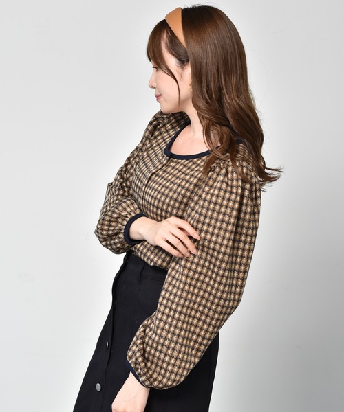ems excite（エムズエキサイト）の「パイピングチェック柄カットソー（Tシャツ/カットソー・レディース・ベージュ/ブラック系その他/ダークブラウン・FREE）」の11枚目の写真