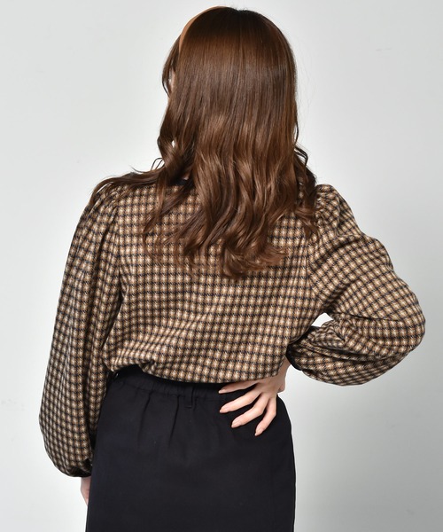 ems excite（エムズエキサイト）の「パイピングチェック柄カットソー（Tシャツ/カットソー・レディース・ベージュ/ブラック系その他/ダークブラウン・FREE）」の12枚目の写真