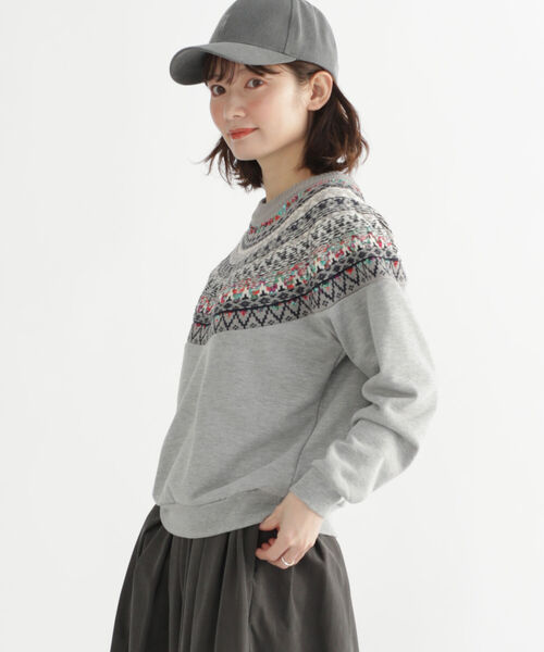 BEAMS HEART（ビームスハート）の「BEAMS HEART / ニット切り替え スウェットプルオーバー（スウェット・レディース・ホワイト系その他5/ネイビー/ライトグレー・FREE）」の7枚目の写真