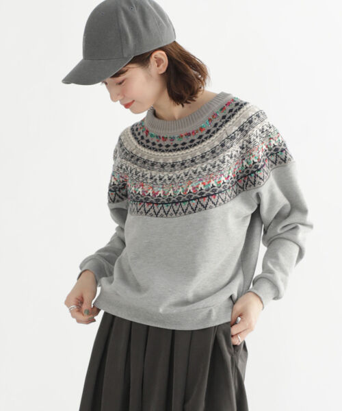 BEAMS HEART（ビームスハート）の「BEAMS HEART / ニット切り替え スウェットプルオーバー（スウェット・レディース・ホワイト系その他5/ネイビー/ライトグレー・FREE）」の8枚目の写真