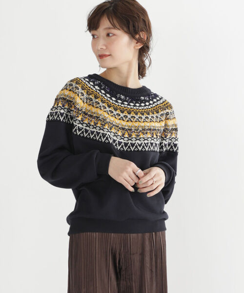 BEAMS HEART（ビームスハート）の「BEAMS HEART / ニット切り替え スウェットプルオーバー（スウェット・レディース・ホワイト系その他5/ネイビー/ライトグレー・FREE）」の11枚目の写真