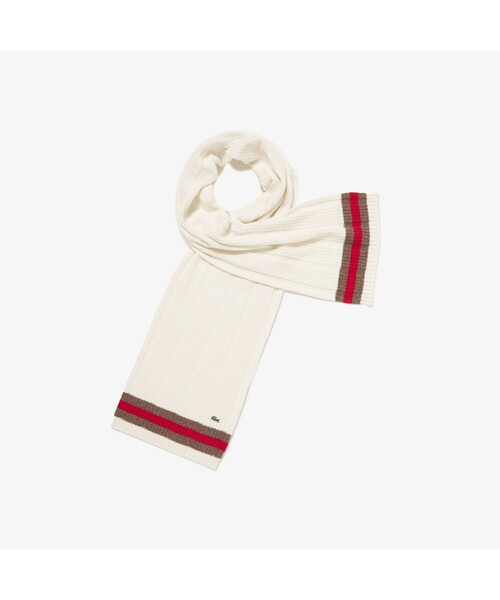 LACOSTE(ラコステ)の「ボーダーラインニットマフラー(マフラー・レディース・ネイビー/オフホワイト・FREE)」の7枚目の写真