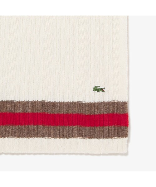 LACOSTE(ラコステ)の「ボーダーラインニットマフラー(マフラー・レディース・ネイビー/オフホワイト・FREE)」の5枚目の写真