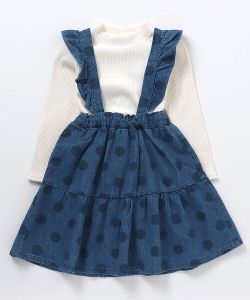BREEZE（ブリーズ）の「リブトップス×ジャンパースカート2Pセット（ジャンパースカート・キッズ・インディゴブルー/ベージュ/ブラック/チャコール・80/130/90/100/120/140/110）」の4枚目の写真