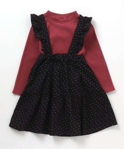 BREEZE（ブリーズ）の「リブトップス×ジャンパースカート2Pセット（ジャンパースカート・キッズ・インディゴブルー/ベージュ/ブラック/チャコール・80/130/90/100/120/140/110）」の3枚目の写真