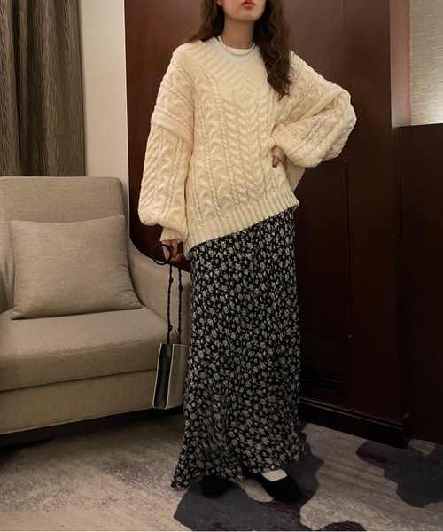 Didot.showroom（ディドット ショールーム）の「vneck volume cable knit / Vネックボリュームスリーブケーブルニット（ニット/セーター・レディース・アイボリー/グレー/ブルー・FREE）」の15枚目の写真