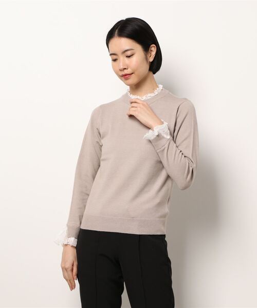 Te chichi（テチチ）の「シフォンフリルレイヤード風ニット（ニット/セーター・レディース・ブラック/ベージュ/グレー・ﾌﾘ-）」の7枚目の写真