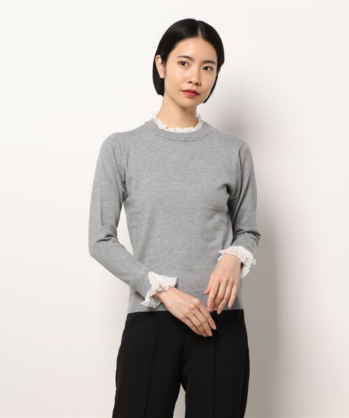 Te chichi（テチチ）の「シフォンフリルレイヤード風ニット（ニット/セーター・レディース・ブラック/ベージュ/グレー・ﾌﾘ-）」の8枚目の写真