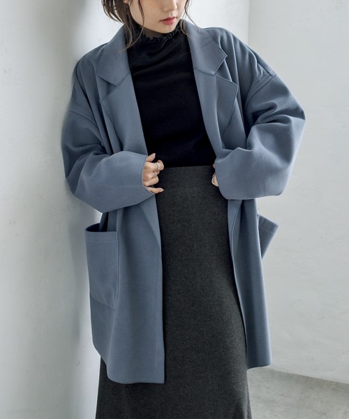PUAL CE CIN（ピュアルセシン）の「Wフェイスフェイクウールオーバーチェスターコート（チェスターコート・レディース・ブルー/モカ/ブラック/アイボリー・FREE）」の4枚目の写真