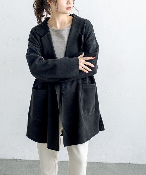 PUAL CE CIN（ピュアルセシン）の「Wフェイスフェイクウールオーバーチェスターコート（チェスターコート・レディース・ブルー/モカ/ブラック/アイボリー・FREE）」の3枚目の写真