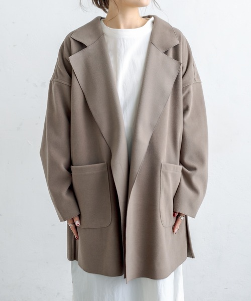 PUAL CE CIN（ピュアルセシン）の「Wフェイスフェイクウールオーバーチェスターコート（チェスターコート・レディース・ブルー/モカ/ブラック/アイボリー・FREE）」の6枚目の写真