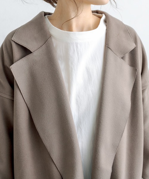 PUAL CE CIN（ピュアルセシン）の「Wフェイスフェイクウールオーバーチェスターコート（チェスターコート・レディース・ブルー/モカ/ブラック/アイボリー・FREE）」の19枚目の写真