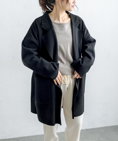 PUAL CE CIN（ピュアルセシン）の「Wフェイスフェイクウールオーバーチェスターコート（チェスターコート・レディース・ブルー/モカ/ブラック/アイボリー・FREE）」の21枚目の写真