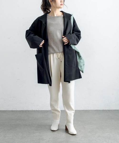 PUAL CE CIN（ピュアルセシン）の「Wフェイスフェイクウールオーバーチェスターコート（チェスターコート・レディース・ブルー/モカ/ブラック/アイボリー・FREE）」の12枚目の写真