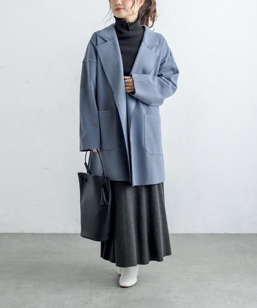 PUAL CE CIN（ピュアルセシン）の「Wフェイスフェイクウールオーバーチェスターコート（チェスターコート・レディース・ブルー/モカ/ブラック/アイボリー・FREE）」の9枚目の写真