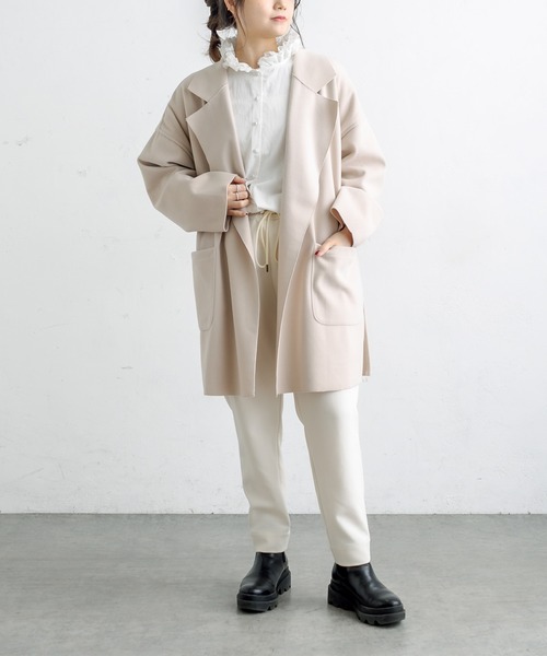 PUAL CE CIN（ピュアルセシン）の「Wフェイスフェイクウールオーバーチェスターコート（チェスターコート・レディース・ブルー/モカ/ブラック/アイボリー・FREE）」の14枚目の写真