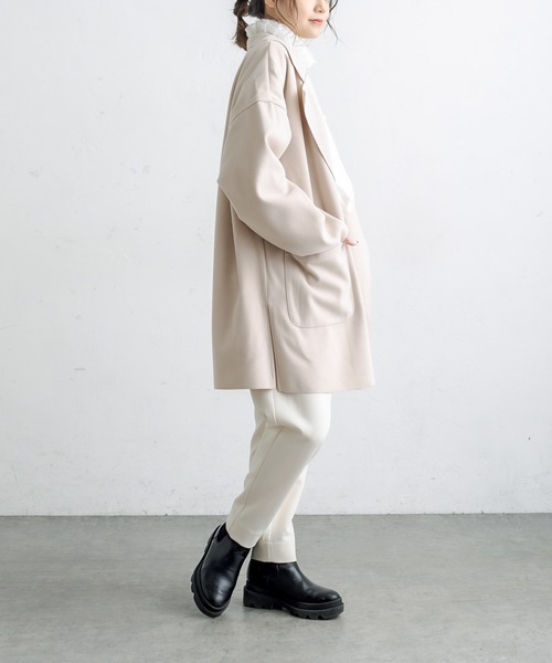 PUAL CE CIN（ピュアルセシン）の「Wフェイスフェイクウールオーバーチェスターコート（チェスターコート・レディース・ブルー/モカ/ブラック/アイボリー・FREE）」の17枚目の写真