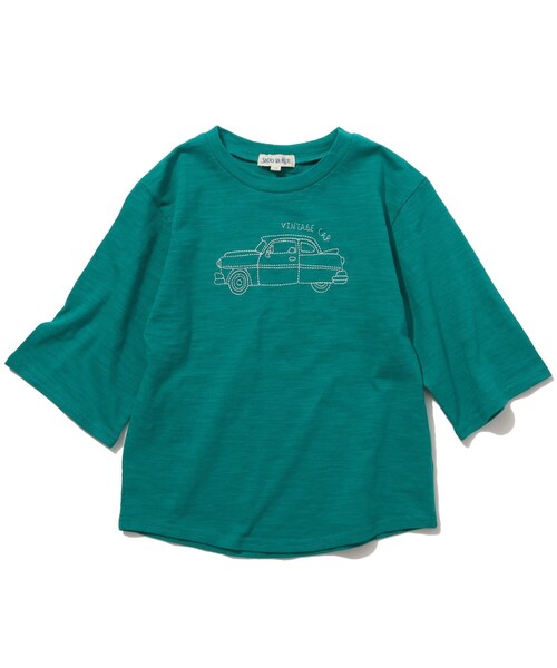 SHOO・LA・RUE（シューラルー）の「◆【100-130cm】スラブ天竺ステッチ刺繍ワイド袖Tシャツ（Tシャツ/カットソー・キッズ・ライトグリーン/レモンイエロー・10/11/12/13）」の4枚目の写真