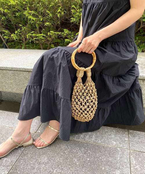 OPAQUE.CLIP（オペークドットクリップ）の「◆バンブーハンドルマクラメ巾着バッグ（ハンドバッグ・レディース・ベージュ/ダークブラウン系・00）」の8枚目の写真