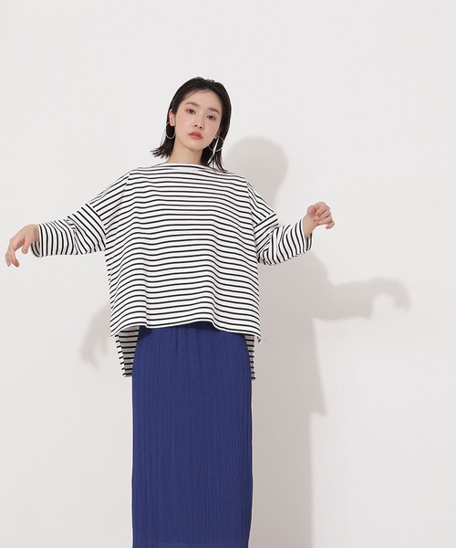 NATURAL BEAUTY BASIC(ナチュラルビューティーベーシック)の「オーガニックコットンテントラインボーダーカットソー(Tシャツ/カットソー・レディース・ブラック系その他/レッド系その他/グリーン系その他・MEDIUM)」の6枚目の写真