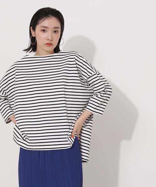 NATURAL BEAUTY BASIC(ナチュラルビューティーベーシック)の「オーガニックコットンテントラインボーダーカットソー(Tシャツ/カットソー・レディース・ブラック系その他/レッド系その他/グリーン系その他・MEDIUM)」の4枚目の写真