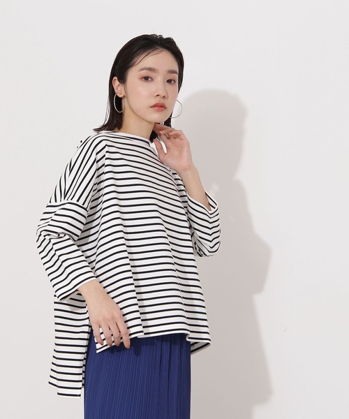 NATURAL BEAUTY BASIC(ナチュラルビューティーベーシック)の「オーガニックコットンテントラインボーダーカットソー(Tシャツ/カットソー・レディース・ブラック系その他/レッド系その他/グリーン系その他・MEDIUM)」の5枚目の写真